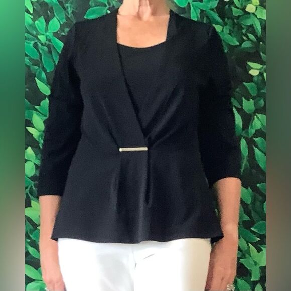 ✨ WHBM Layered Look V-Neck Blouse w/ Silver Bar – 3/4 Sleeve, Size L - Picture 4 of 8